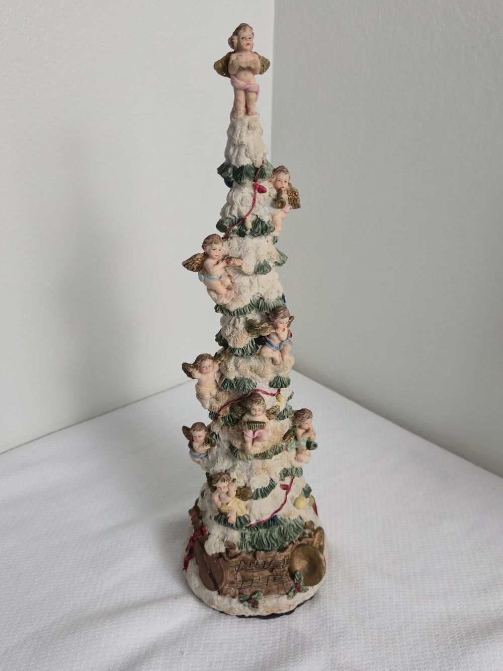 Vintage Cherub Angel Christmas Tree Figurine 21.5" Resin Holiday Decor